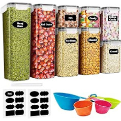 Baozun Storage Jars Set of 8, Storage Box Kitchen Organiser, Airtight Storage Container with Lid, Storage Jars Sets Storage Container for Cereal/Spaghetti/Flour/BPA Free (2.8L, 2L, 1.4L, 0.8L)