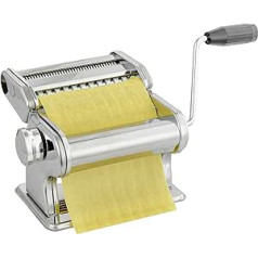 Baroni Home Manual Pasta Machine with Hand Crank, Stainless Steel Dough Machine, 9 Degree Adjustment for Pasta/Spaghetti/Lasagna/Ravioli, Silver