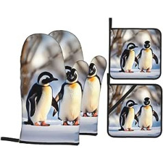 Boy Penguins Snow Print Oven Mitts and Pot Holders Non-Slip Pot Holders for Kitchen Thick Pot Holders for Baking and BBQ