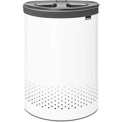 Brabantia - Selector Laundry Basket - Double Quick-Drop Lid - Two Laundry Baskets - Cotton Laundry Bag - Ventilation Holes - Space Saving - White - 55 L - 29.0 x 63.0 x 45.0 cm