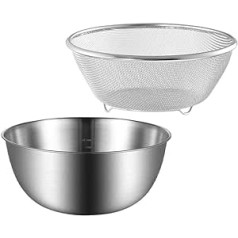 BESTonZON Fruit Strainer Stainless Steel Sieve with Bowl Kitchen Strainer Washing Machine Drip Basket Rice Washing Bowl Fruit Vegetable Washing Basket for Mixing Food Pasta Salad 22 cm Pasta Strainer