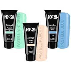 Nd24 Naildesign Poliakrila gēla komplekts Pastel One LED / UV Green Blue Pink Studio Quality Made in Germany 3 x 30 g