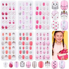 Aspiree 144 Pcs Girls Press On Nails, Thrilez Kids False Nails Children Artificial Fake Nail Tips Pre Glue Full Cover Short Nails ...