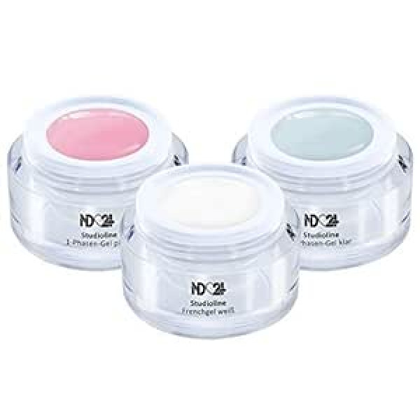 Nd24 Naildesign Studioline Gel Set - 1-Phase Gel Clear + AllroundGel Pink + French Gel White (Made in Germany, 3 x 15 ml)