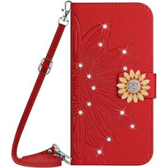 Vqwq mobilā tālruņa futrālis Xiaomi Mi 13 Ultra — 1,5 m Lanyard Glitter Sunflower aizsargmaciņš Xiaomi Mi 13 Ultra ādas futrālim kartes slots Flip Flip Case Magnetic [HT04]-Red-T