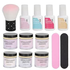 Brrnoo Iegremdēšanas pulvera nagu sākuma komplekts, Nagu iegremdēšanas pulvera komplekts, Nagu iegremdēšanas pulvera sistēmas sākuma komplekts Nail Art Powder Top Base Coat Gēla putekļu suku manikīra rīku komplekts Nail Studio Home DIY Gift (