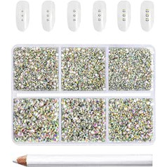 Beadsland 7200gb plakanā zīmuļi, dzidri Rhinestones, nagu dārgakmeņi, apaļi kristāla rhinestones amatniecībai, jaukti 6 izmēri ar vaska krītiņu komplektu, SS3-SS10, Crystal AB