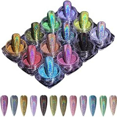 Pure Vie Glitter Powder Nails, 12 Pieces Glitter Powder Nail Art Glitter Chrome Nagu pūderis Pigmenti Pūderis zaigojošie sequins Dekoratīvi amatniecības spīdumi gēla lakas dekorēšanai ballītē DIY