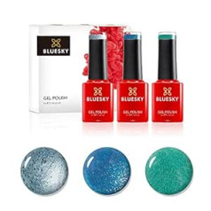 Bluesky Gel Polish Gel Nail Polish Set Crystal Teals Seabed Pch40 Glacial Mist 80612 Electric Glitter Blue Lt065. 3 x 5 ml Blue Green