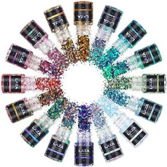 Laza Chameleon Hologrāfisks chunky Glitter 16 Colors Craft Glitter Jaukts pulveris Sequins Sešstūra maisījums sveķu nagu mākslas epoksīda kausam Slime Festival Art