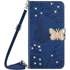 Vqwq mobilā tālruņa futrālis Xiaomi Mi 13 5G — 1,5 M Lanyard Glitter Butterfly aizsargmaciņš Xiaomi Mi 13 5G ādas futrālim kartes slota atveramam korpusam magnēts [HT03]-Blue 2