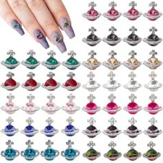 Hoinco 60 gabalu nagu piekariņi Planet Nail Art nagu piekariņi, 3D Saturna formas nagu kristāla dimanti nagu dārgakmeņi meiteņu nagu mākslai DIY amatniecības dekorēšanas piederumi (12 krāsas)