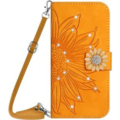 Vqwq Mobile Phone Case for Xiaomi Redmi Note 11-1.5M Lanyard Glitter Sunflower Protective Case for Xiaomi Redmi Note 12S 4G / Redmi Note 11 Leather Case Card Slot Flip Flip Case Magnet [HT04]-Yellow-T