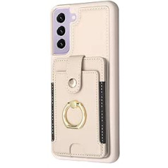 Vqwq ādas maka maciņš Samsung Galaxy S22 Plus — karšu slots, atverams, triecienizturīgs aizsargmaciņš, 360° grādos, rotējošs metāla gredzens, kickstand ādas maka maciņšSamsung Galaxy S22 Plus [27] -balts