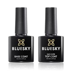 Bluesky No Wipe Top and Base Coat (10 ml), noturīga, spīdīga apdare, piemērota mākslīgiem un dabīgiem nagiem, viegli lietojama zem UV vai LED lampas