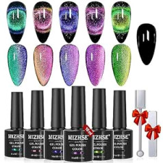 Mizhse 9D Cat Eye UV gēla nagu lakas komplekts Chameleon Magnetic Cat Eye Gel UV nagu laka Cateye magnētiskā gēla nagu laka Soak UV gēla nagu manikīra komplekts 6 krāsas 10 ml (0,33 fl oz)