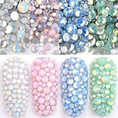 Ranvi Pack of 4 nagu lakas spīdums opāls Rhinestone 3D Nail Art Rhinestone komplekts Crystal Diamond Rhinestones un nagu dekorācijas Dārgakmens Rozā Balts Zils Zaļš Nagu Juvelierizstrādājumi Amatniecība DIY