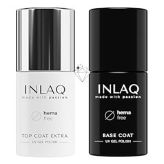 Inlaq ® HEMA Free Top Coat Extra + Base Coat Полный набор для топа и базы для гибридных лаков 2 x 6 мл