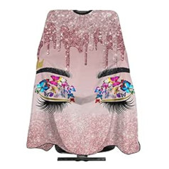 ‎Carwayii Carwayii Hairdressing Cape Hello Glitter Gorgeous Eyelash Salon Priekšauts matu griešanas apmetnis frizieru komplekts sievietēm 55x66 collas, rozā