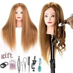 Feiyanjf Training Heads, 24 Inch Training Heads for Hairdressers, 50% Real Hair Practice Head, Hairstyles Set, Mannequin Head, Hairdressing Head with Holder + Exquisite Gifts (Yellow)