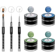 ‎Generic Victoria Vynn Nail Art Set - nagu dizaina aksesuāri ar mirdzošu želeju, ombre un detaļu otu, briljants gēls konfektes rozā, caurspīdīgs, olīvu un fuksīns