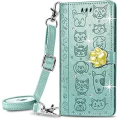 Vqwq mobilā tālruņa futrālis LG Velvet 5G — regulējama siksniņa Sparkly Animal Leather Case Iebūvēts spraugas aizsargājošs atloka korpusa statīva magnētiskais vāciņš LG Velvet 5G [MG] — zaļš