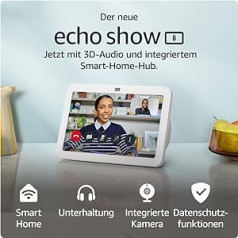 Pilnīgi jaunais Echo Show 8 | 3. paaudze (2023. gada izlaidums), HD viedais skārienekrāns ar telpisko audio, viedās mājas centrmezgls un Alexa, Glacier White