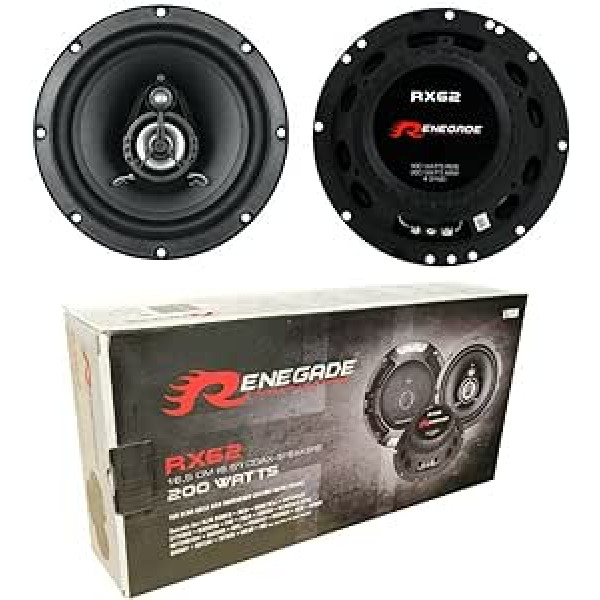 Renegade RX62 divvirzienu skaļruņu komplekts ar 2 koaksiāliem 16,50 cm 165 mm diametrs 100 vati RMS 200 vati maksimālā pretestība 4 omi 90 dB SPL auto melns uz pāri