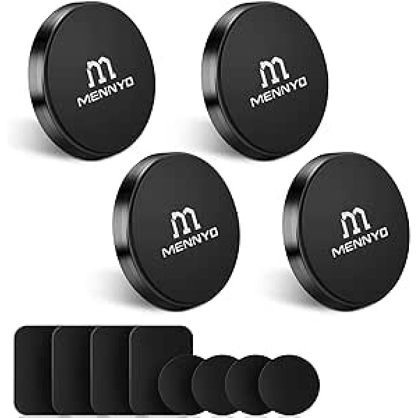 MENNYO Magnetic Car Mobile Phone Holder, 4 Pack Universal Mobile Phone Holder Car with Metal Plate Self-Adhesive Car Mobile Phone Holder Compatible with iPhone 14/13/12/11/X/Xs/Xs Max/8, Samsung,