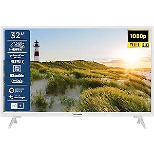 TELEFUNKEN XF32SN550S-W 32 collu televizors/viedtelevizors (Full HD, HDR, trīskāršs uztvērējs) — iekļauts 6 mēnešu HD+ [2023], balts