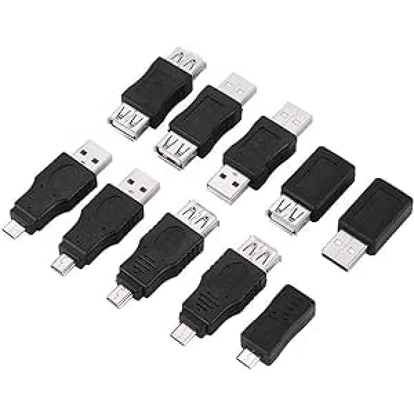 10 iepakojumā vairāki USB2.0 adapteri, mikro/mini vīrieša/sievietes pārveidotāja savienotājs, USB vīrieša/sievietes adapteris, USB–USB adapteris