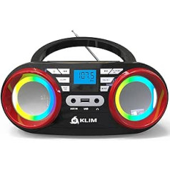 KLIM B3 pārnēsājamais CD atskaņotājs - FM radio, CD, MP3, Bluetooth, AUX, USB, RGB LED - CD Boombox - Uzlādējams akumulators - Uzlabots CD lāzera objektīvs - Digitālais EQ