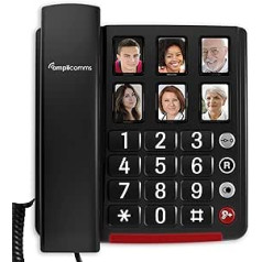 Amplicomms BigTel 40 Plus, Corded Large Button Phone, Six Photo Direct Dial Buttons, Audio Boost +40dB, Extra Loud Ringtones, Hearing Aid Compatible