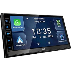 JVC KW-M785DBW digitālās multivides AV uztvērējs ar bezvadu CarPlay un Android Car (4 x 50 W, DAB+/FM, BT, 3 priekšizvades 2,5 V, USB, iPod/iPhone vadība)