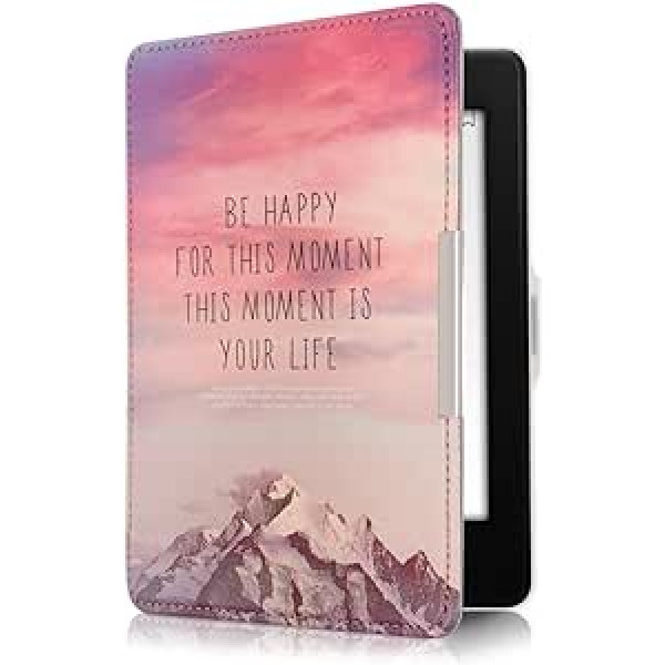 kwmobile Klapphülle kompatibel ar Amazon Kindle Paperwhite Hülle — eReader Case (für Modelle bis 2017) — Be Happy Rosa Violett Koralle