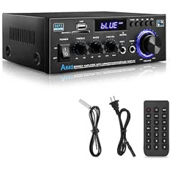 Stereo pastiprinātājs - KKMOL HiFi pastiprinātājs, AK45 Mini Bluetooth stereo audio pastiprinātāja uztvērējs, 12V/220V 400W 2 kanālu digitālā jaudas pastiprinātāja skaņas pastiprinātājs ar USB, SD karti, tālvadības pulti