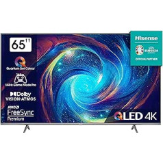 Hisense 65E7KQ PRO 164 cm (65 collu) televizors, 4K UHD, QLED, viedais televizors, HDR, Dolby Vision IQ, 144 Hz (VRR), HDMI 2.1, spēles režīms PRO, trīskāršs uztvērējs, Alexa iebūvēts, Dolby Atmos, tumši pelēks [2023]