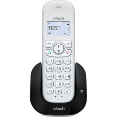 VTech CS1550 DECT bezvadu tālrunis ar automātisko atbildētāju, novatorisku uzlādes staciju, zvanītāja bloķēšanu, zvanītāja atpazīšanas/zvana funkciju, brīvroku zvanīšanu, aizmugurgaismotu displeju un tastatūru