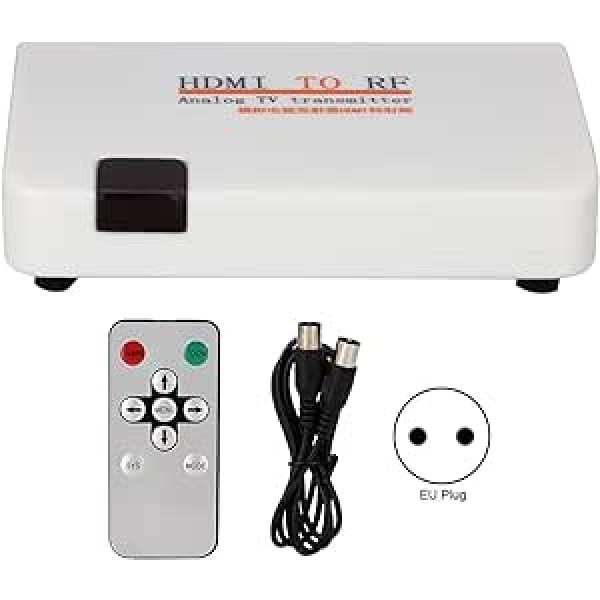 HDMI–koaksiālais RF pārveidotājs, HDMI–koaksiālais analogais signāls ar tālvadības pulti, atbalsts 480I/480P/576I/576P/720P/720I/1080I/1080P (EU spraudnis)