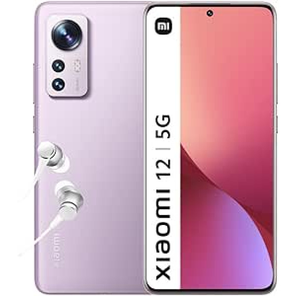 Xiaomi 12 viedtālrunis + austiņas, 8 + 128 GB mobilais tālrunis bez līguma, 6,28 collu 120 Hz AMOLED displejs, Snapdragon 8 Gen 1, 50 MP trīskāršā kamera profesionālā kvalitātē, 4500 mAh, violeta