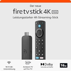 Pilnīgi jauna Amazon Fire TV Stick 4K Max straumēšanas ierīce | atbalsta Wi-Fi 6E, Ambient Experience