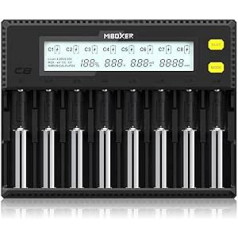 18650 Battery Charger, 8 Bay MiBOXER Battery Charger with LCD Display Automatic Quick Charge Li-Ion LiFePO4 NI-MH NI-Cd AA AAA C 21700 26650 13650 16340 18350 18350 18700 RCR123