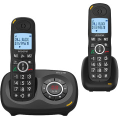 Alcatel XL595 Voice Duo bezvadu lielas pogas tālrunis ar divām klausulēm un automātisko atbildētāju, īpaši liels fiksētais tālrunis mājām ar zvanu aizsardzību