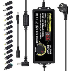 Adjustable Power Supply 3V-24V Universal Power Supply Adapter 5A 120W Adjustable Power Adapter 100V-240V AC to DC with LED Voltage Display and 5.5 x 2.5 mm 14 Tips for Household Electronics, DC Motor