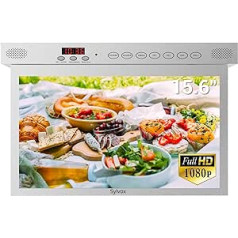 SYLVOX Kitchen TV 15.6 Inch 1080P Android Smart TV Google Play | HBBTV | Chromecast | Timer Function | WiFi Bluetooth | Touch Buttons | 360° Free Rotation | Flap Down 90° | Potato Silver Silver