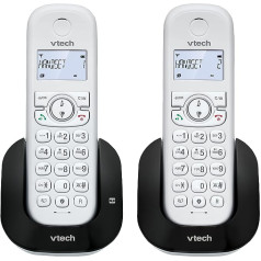VTech CS1551 2 klausuļu DECT bezvadu tālrunis ar automātisko atbildētāju, inovatīvu uzlādes staciju, zvanītāja bloķēšanu, zvanītāja atpazīšanas/zvana funkciju, brīvroku funkciju, aizmugurgaismotu displeju