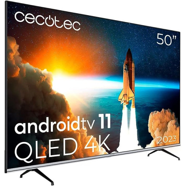 Cecotec TV QLED 50" Smart TV V1 Series VQU10050S. 4K UHD, Android 11, Rahmenloses dizains, MEMC, Dolby Vision, Dolby Atmos, plaša krāsu gamma 96%, 2 Lautsprechern 10W, 2 Kontrollen, Modell 2023