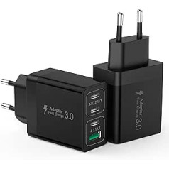 USB C lādētājs, 4 portu 40 W ātrais lādētājs ar USB C un USB A PD 3.0 adapteri USB barošanas avots iPhone 15 Pro Max/14 Pro Max/13/12/11/XS/XR 8 7, Samsung Galaxy S23 Ultra, mobilais tālrunis Tālruņa lādētāji USB C