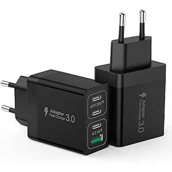 USB C lādētājs, 4 portu 40 W ātrais lādētājs ar USB C un USB A PD 3.0 adapteri USB barošanas avots iPhone 15 Pro Max/14 Pro Max/13/12/11/XS/XR 8 7, Samsung Galaxy S23 Ultra, mobilais tālrunis Tālruņa lādētāji USB C