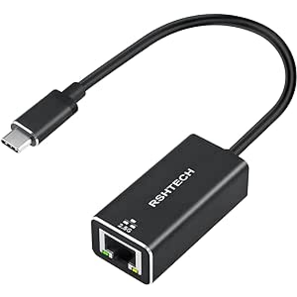 RSHTECH 2,5 G USB C LAN adapteris, alumīnija USB C–RJ45 2,5 Gbps Ethernet adapteris USB C Thunderbolt 3–2500 Mbps Gigabitu Ethernet tīkla adapteris MacBook Air/Pro, Surface Book un citiem (WK-C25)